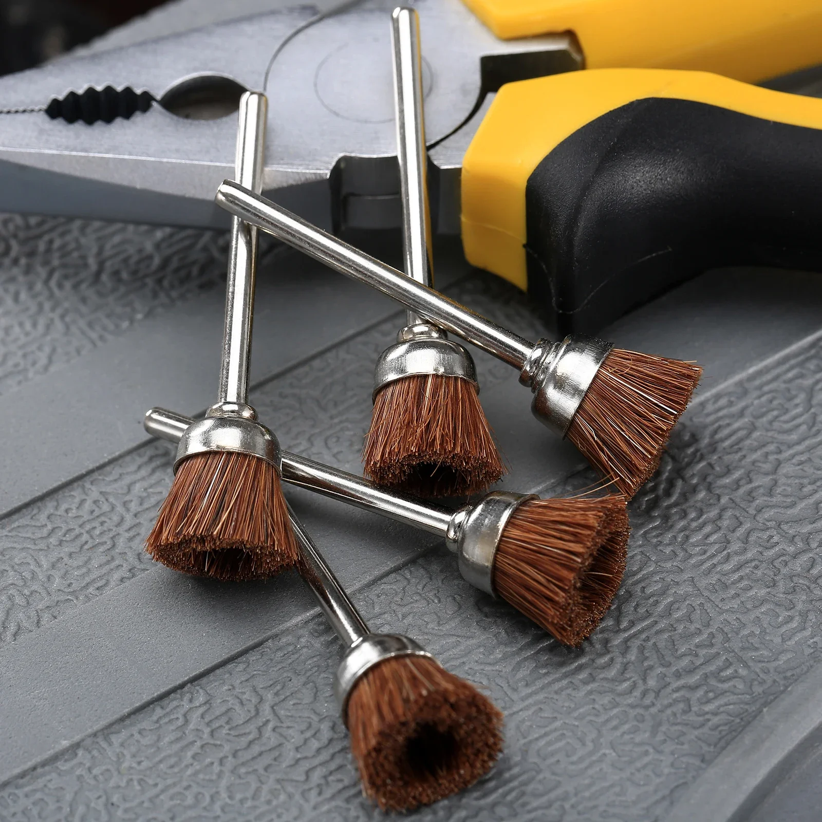 5Pcs Brown 15mm Soft Nylon Wire Rust Removal Burr Cup Brushes Polishing Buffing Wheel 3mm Shank for Electric Grinder Rotary Tool
