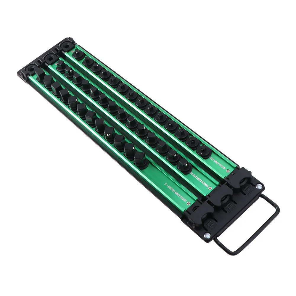 Magnetic Sleeve Storage Rack 360° Rotating Plug Plate Green Hanging Storage Strip 1/4 3/8 1/2 Inch Heavy Duty Socket Rack