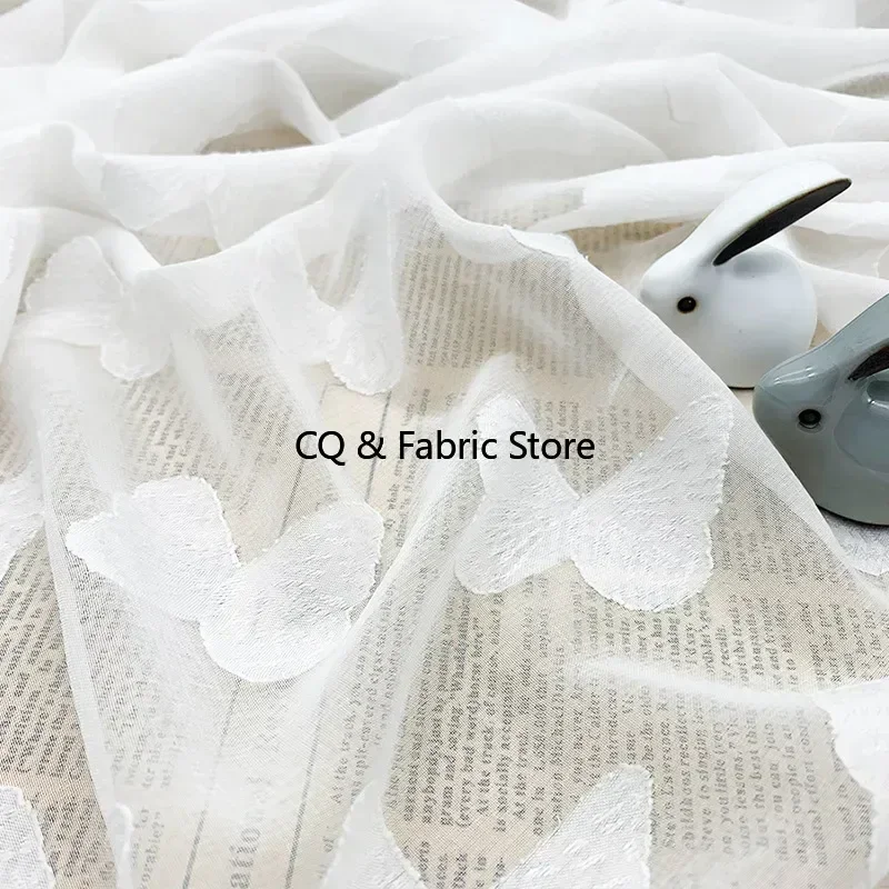Butterfly Jacquard  Chiffon Fabric For for Veils, Wedding Dress, Haute Couture, Chiffon Blouse, Costumes, Table Overlay Sewing view 3