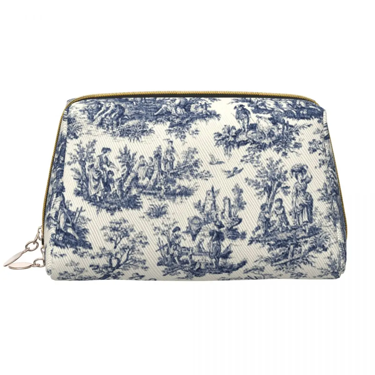 NOMADES Artsy Vintage Toile De Jouy Makeup Bag for Women Travel Cosmetic Organizer Fashion Navy And White Storage Toiletry Bags