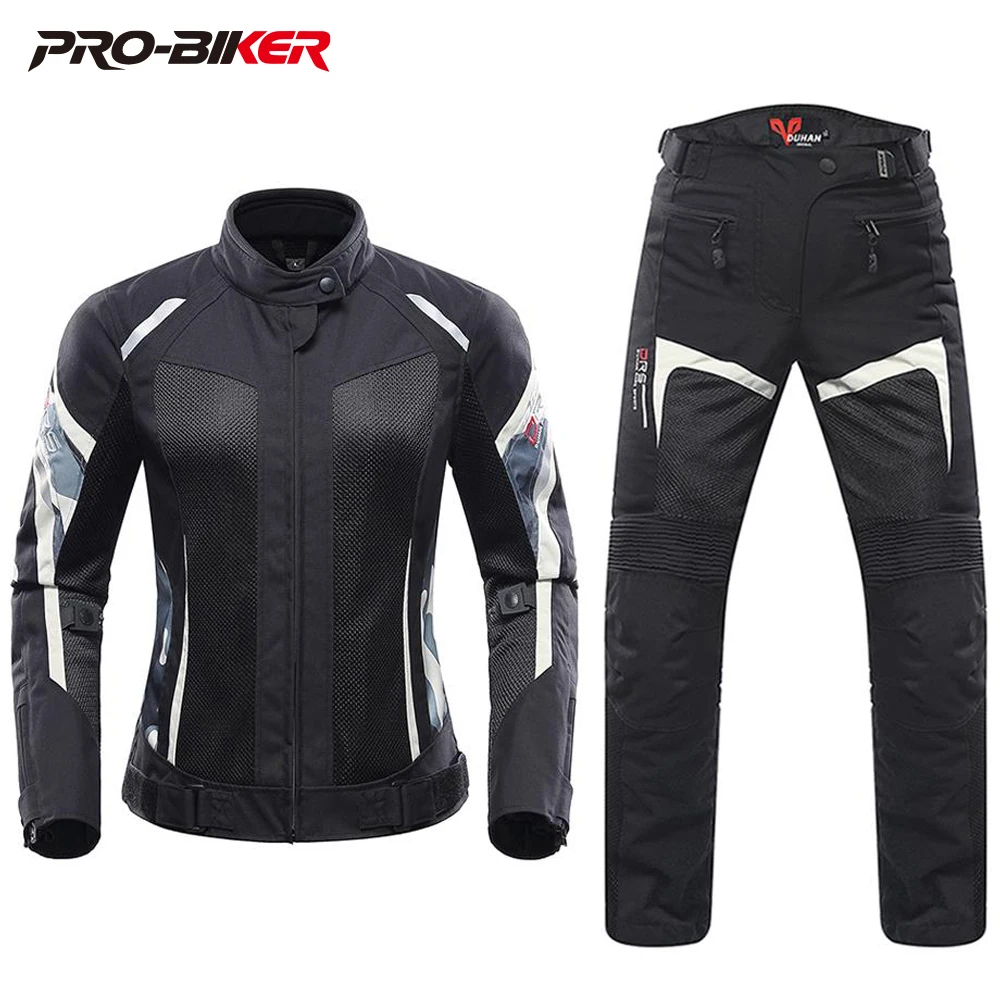 

DUHAN Women Motorcycle Jacket Black Motorcycle Pants Moto Suit Jacket Breathable Mesh Touring Motorbike Clothing Set for Summwe