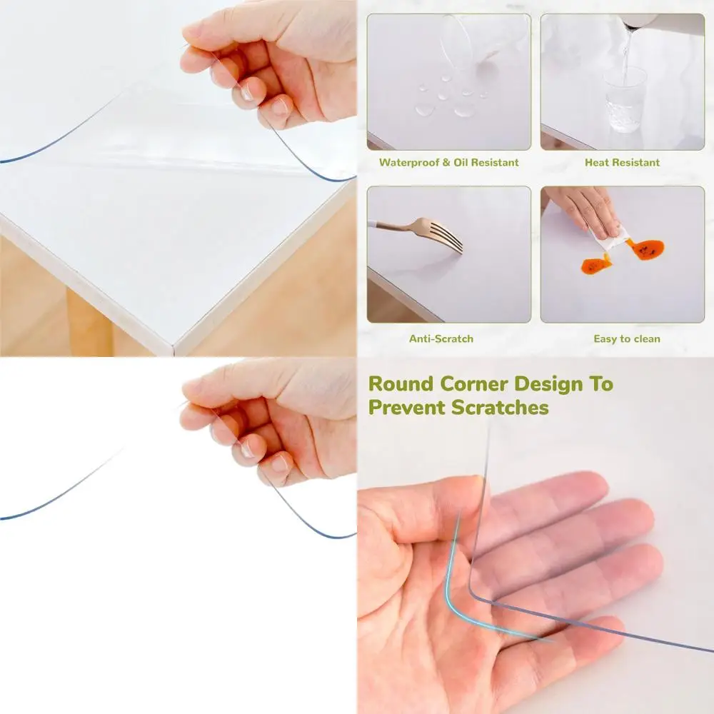 

42x78 Inch Transparent Dining Table Protector, 1.5mm Thick Plastic Cover, Waterproof for Kitchen and Office