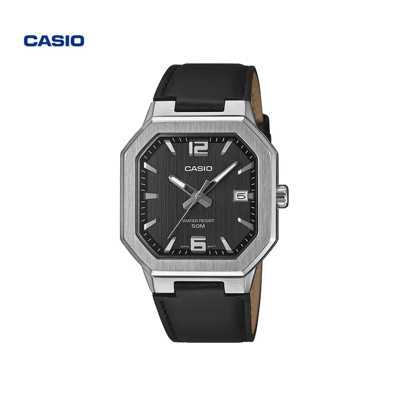 Casio MTP-B195 Men Square 50M Waterproof Stainless Steel Leather Strap Vintage Wristwatch Business Quartz watch