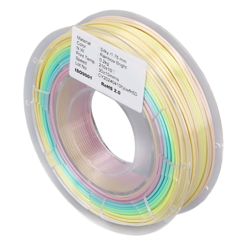 1.75mm PLA Filament Multicolor Bright Silk Gradient Filament 3D Printing Modeling Consumable 200g