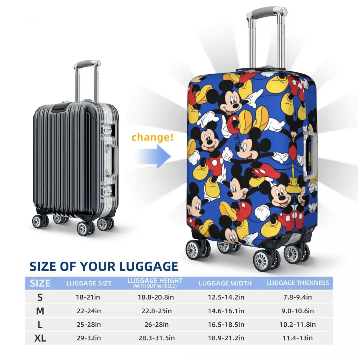 Custom Mickey Mouse Luggage Cover Protector Fashion Travel Suitcase Covers for 18-32 Inch