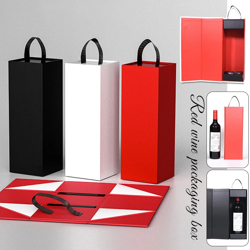 

Wine Bottle Boxes with Handle for Liquor and Champagne Magnetic Closure Collapsible Gift Box for Party Wedding Gift Wrap Storage