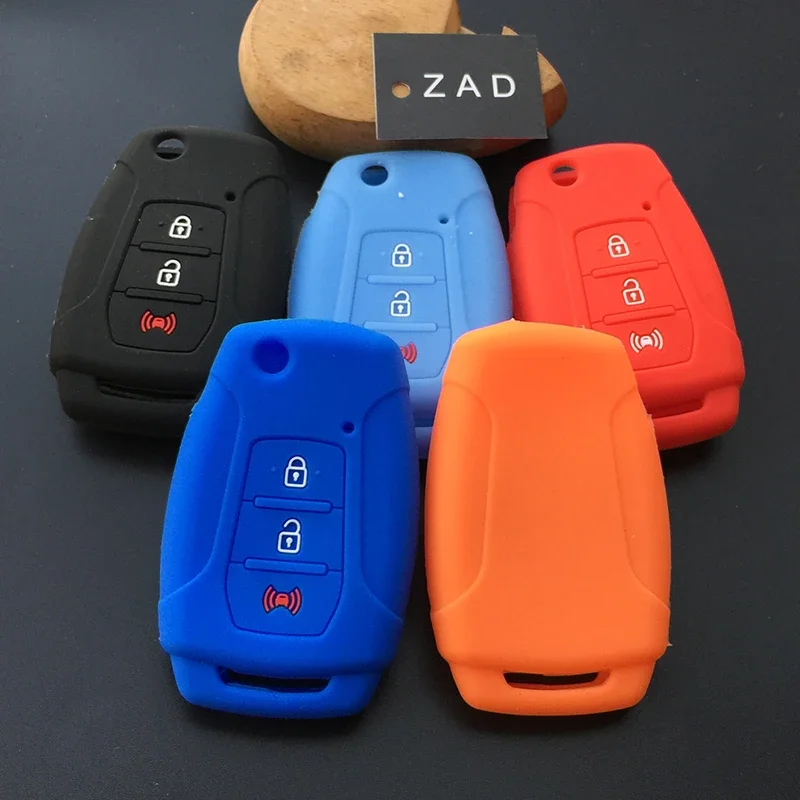 ZAD Silicone Flip Car Key Case Cover protector Holder For Ssangyong 2015 2016 Tivoli Rexton Korando C 3 Button FOB Key