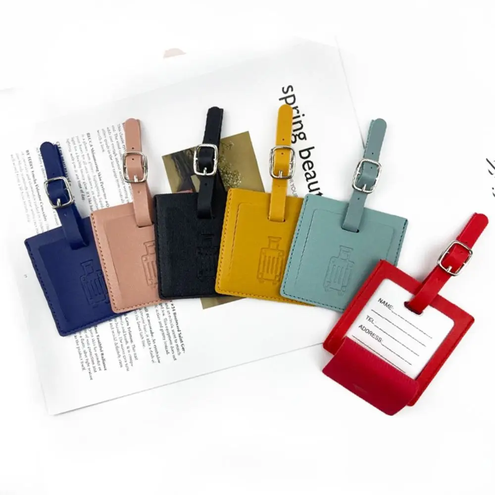 Square Shape PU Luggage Tag Boarding Pass Travel Accessories Baggage Name Tags Colorful Aircraft Consignment Card Tag