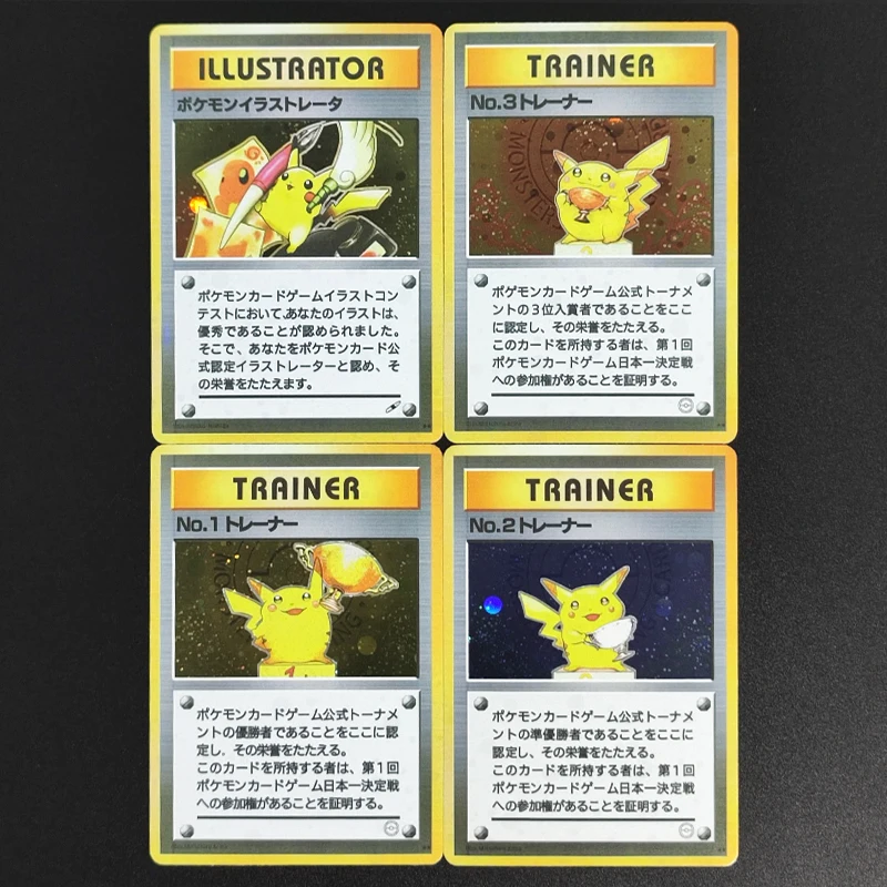 

DIY Self Made Proxy PTCG Japanese Illustrator Pikachu Fan Art Trainer Trophy Series Pikachu Hobby Collection Card Toy