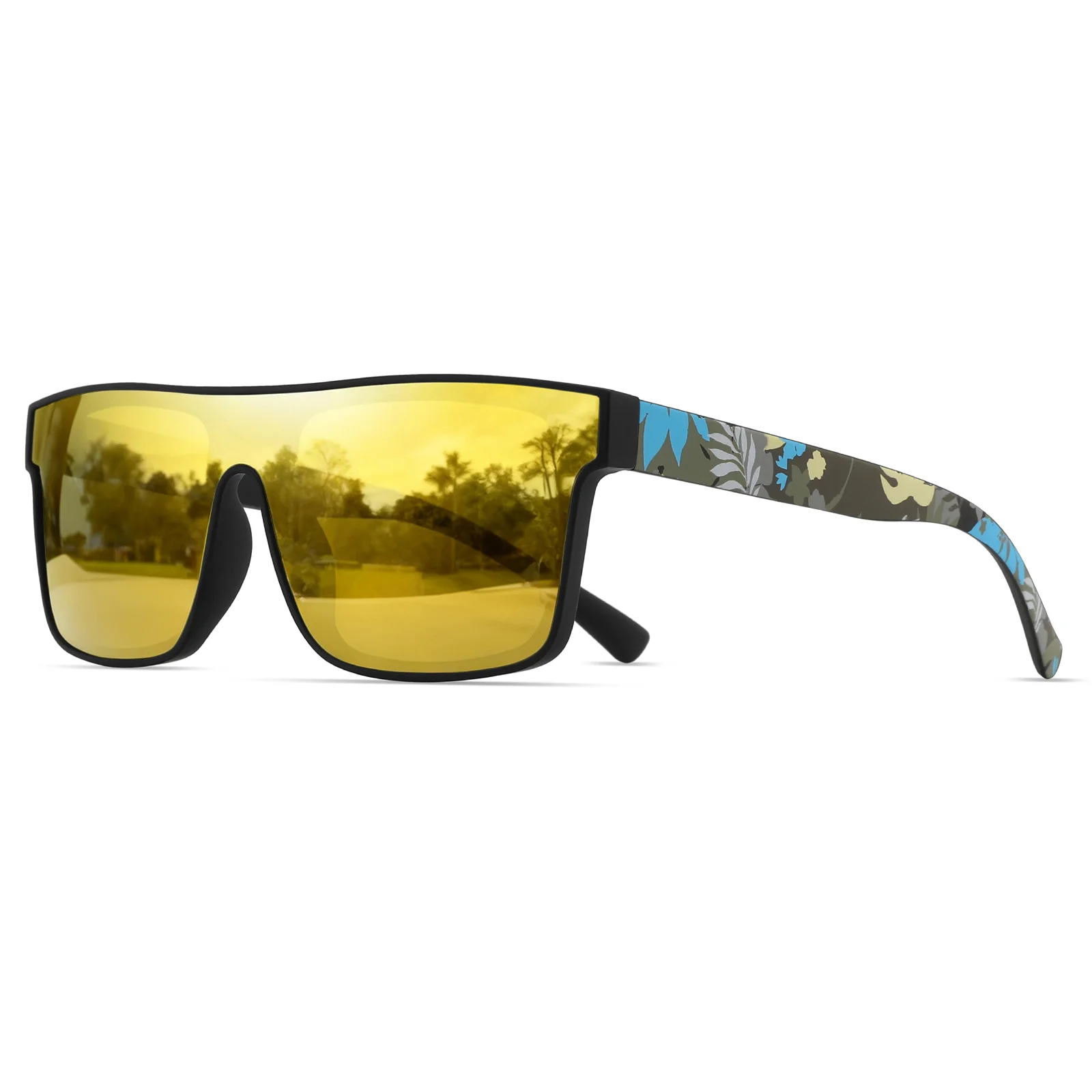Klassieke vierkante mode-sportzonnebril - Gedessineerde tempels, unisex voor fietsen, wandelen, reizen - perfect cadeau