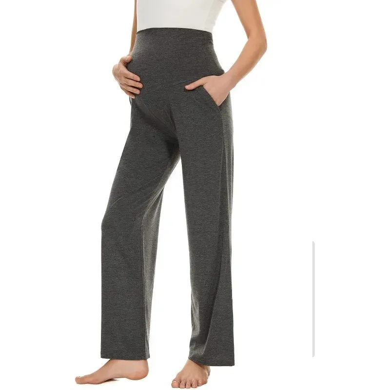 سراويل بالازو للأمهات مع جيوب - سراويل زبدانية ناعمة واسعة الساق للحمل، ملابس يومية، الثلج، الحمل، الحمل