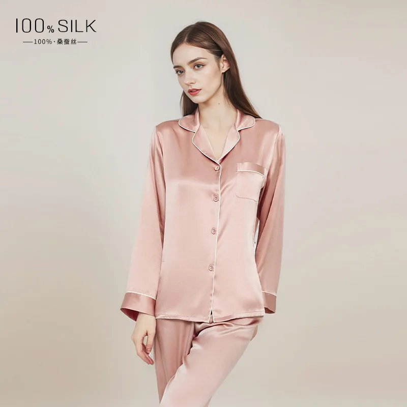 2025 New Summer Style Silk Pajamas Set for Women, Long Sleeves and Long Pants, 100% Mulberry Silk, Light Luxury Loungewear Set