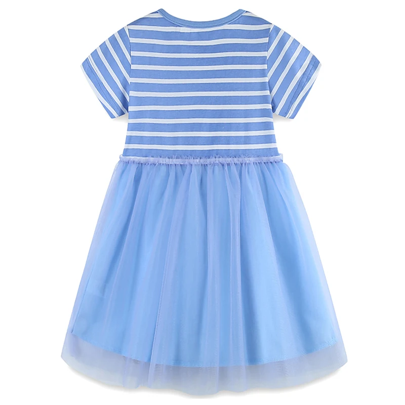 Summer Girls Dress Butterfly Flower Embroidery Princess Striped Tulle Dresses Party Birthday Kids Dresses