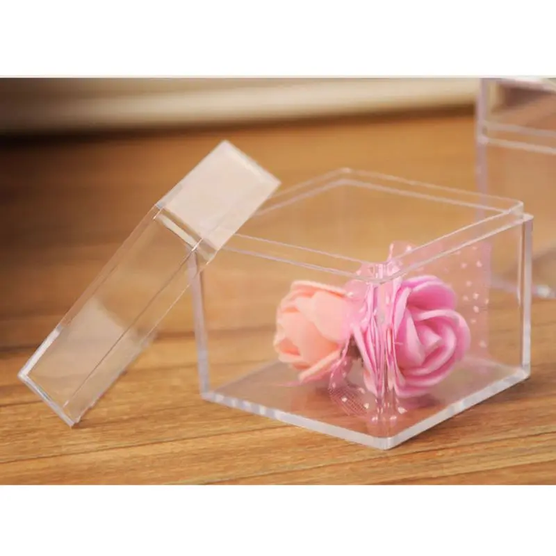 652F Plastic Square Box Small Plastic Storage Box 5 Sided Square Transparent Container for Candy Pills and Small Jewelry