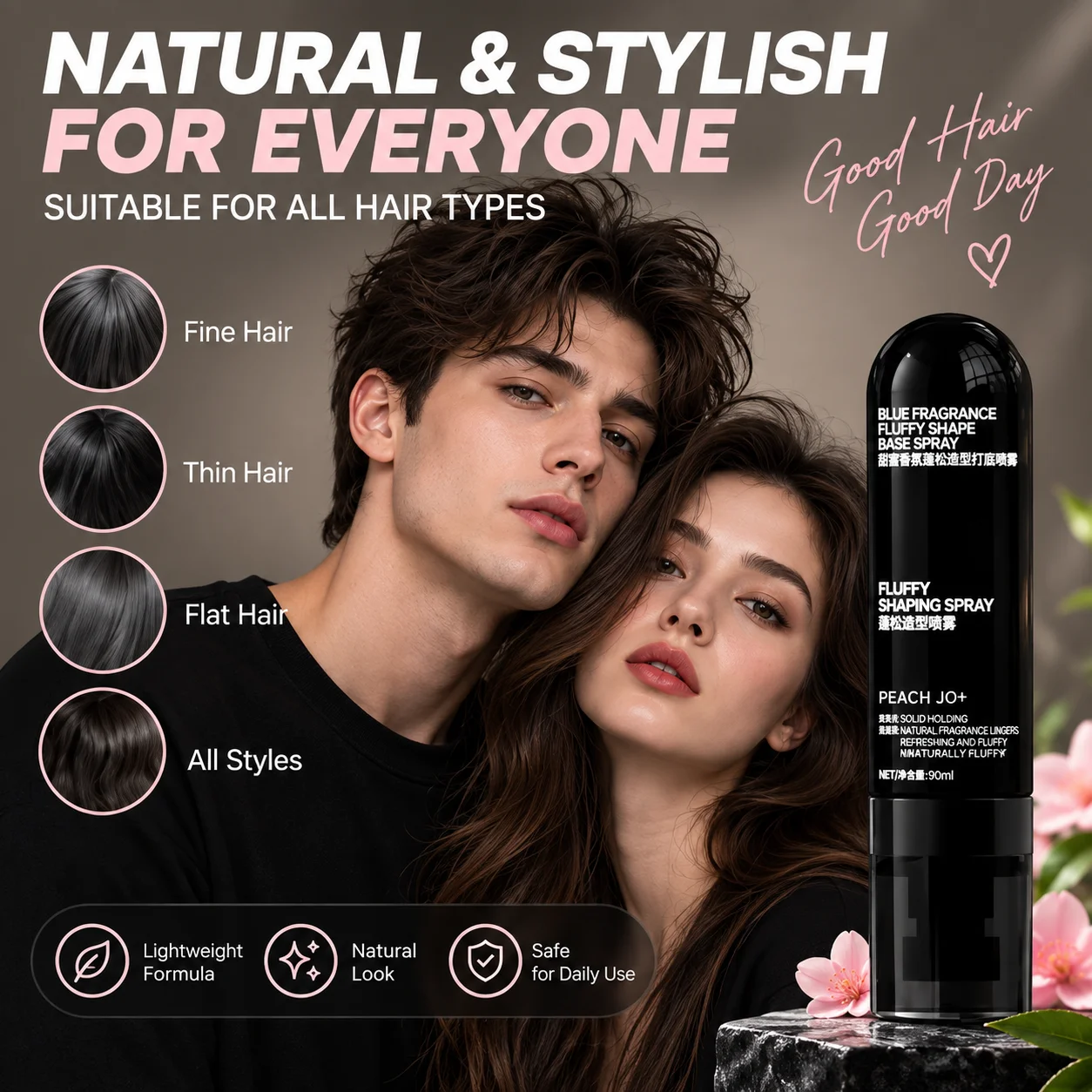Hair Volumen Spray Peach Scent Root Volume Spray Fluffy Hair Styling Spray Non Sticky Long Lasting Matte Finish for Fine Hair