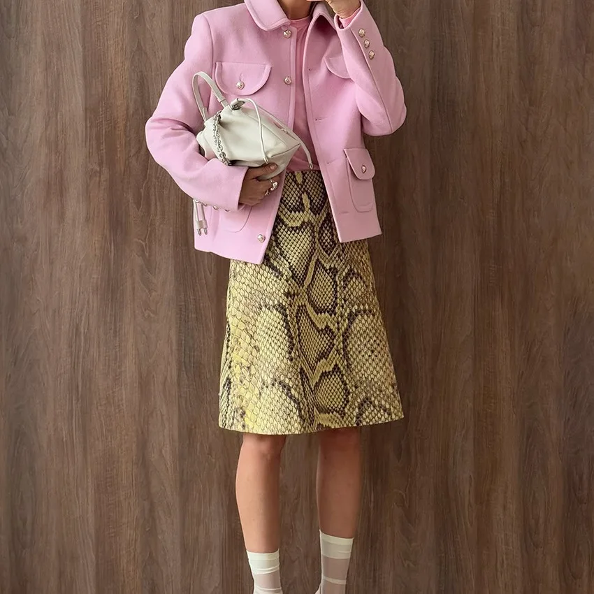 

Y2k Snake Printed Skirt Women Loose High Waist Straight Tube Knee Length Skirts Female Spring Summer Sexy Lady Streetwears