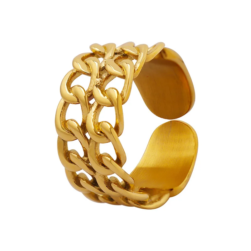 

New chain panel women's ring with adjustable opening 18K gold-plated jewelry