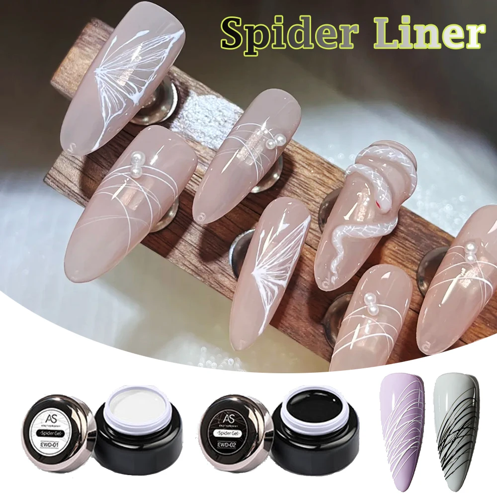 

AS 2pcs Creative Spider Nail Drawing Gel Black White Painting Wire Web Liner Semi Permanent UV Silk Varnish Manicure Polish