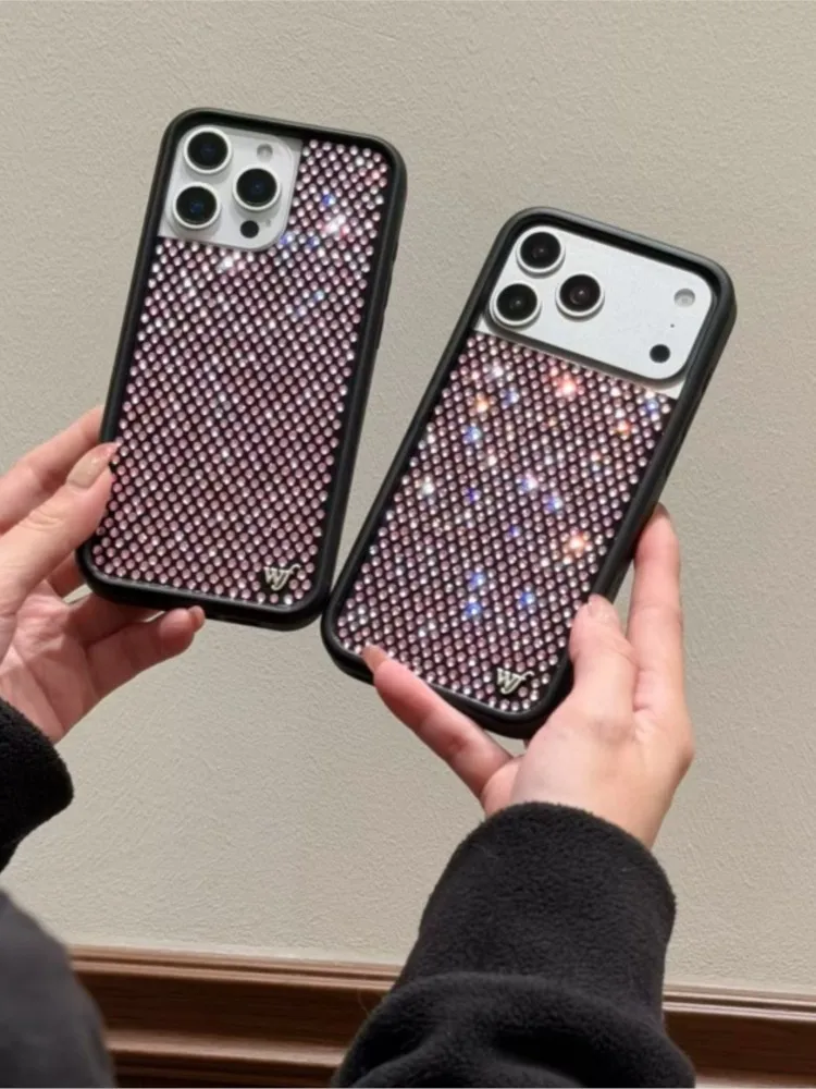 

Wildflower INS White Pink Rhinestone Sparkling Phone Case For iPhone 12 13 14 15 16 17Pro Max Plus wf Glitte diamond girl gift﻿﻿