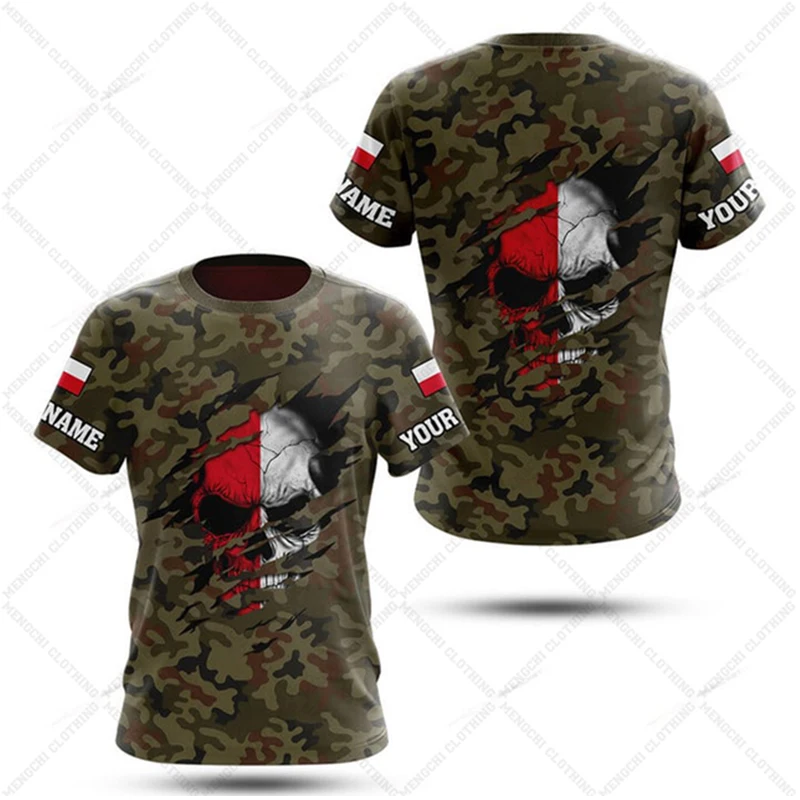 

Polish Flag Camouflage Print 3D T-shirt Round Neck Men's Short Sleeve Soldiers Army Quick Dry Loose Comfortable New Sports Top