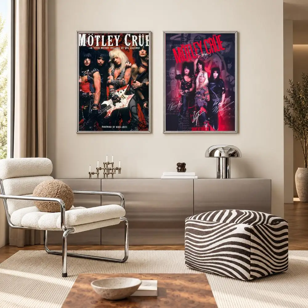 Legendary Glam Metal Band Motley Crue Poster Self‑Adhesive Waterproof PP Poster Coffee Bar Wall Art Home Decor