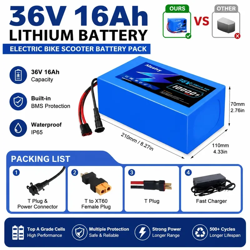 10S5P 36V 16000mAh Electric Scooter Lithium Battery Pack 18650 Cells 36V 12Ah 16Ah 20Ah Replacement Battery for E Scooter