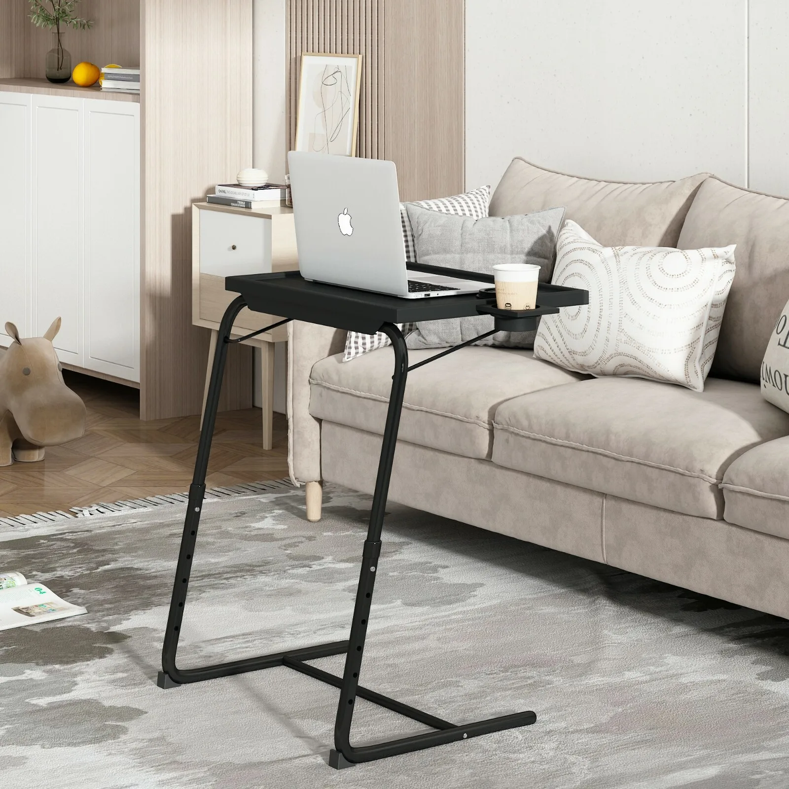

Portable Height Adjustable Laptop Table TV Tray Desk Overbed Stand w/Cup Holder