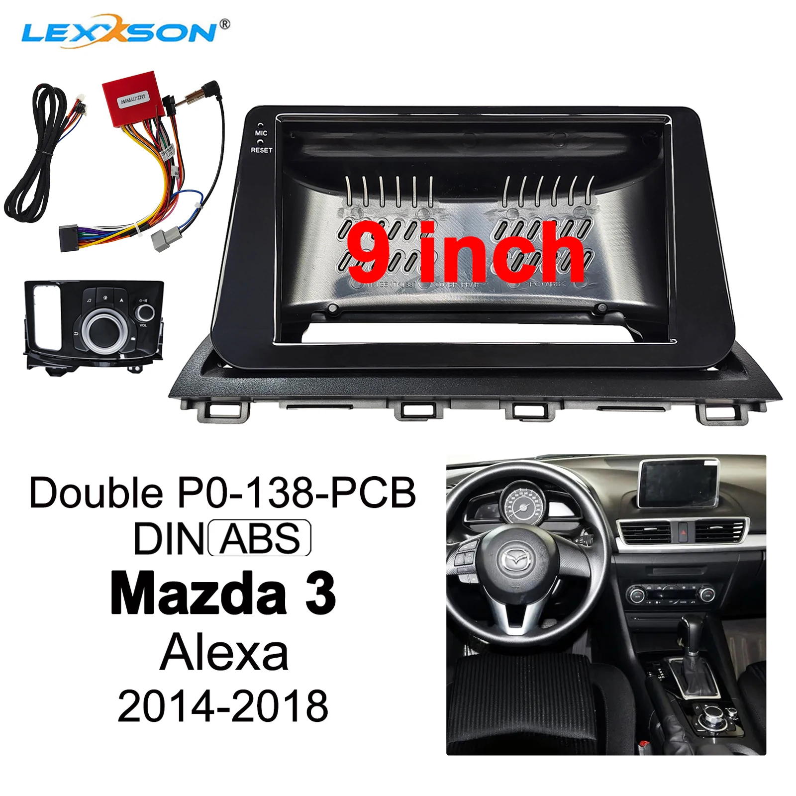 9 Inch Car Fascia For Mazda 3 Alexa 2014-2018 Stereo Dashboard Panel In-dash Mount Installation Car DVD Frame Fascias Trim Kit