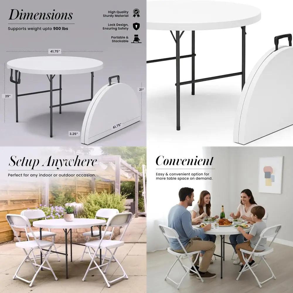 

Портативный сверхпрочный круглый складной стол длиной 3,5 фута с ручкой и стальными ножками — идеально подходит для вечеринок, столовых, уличных и многого другого