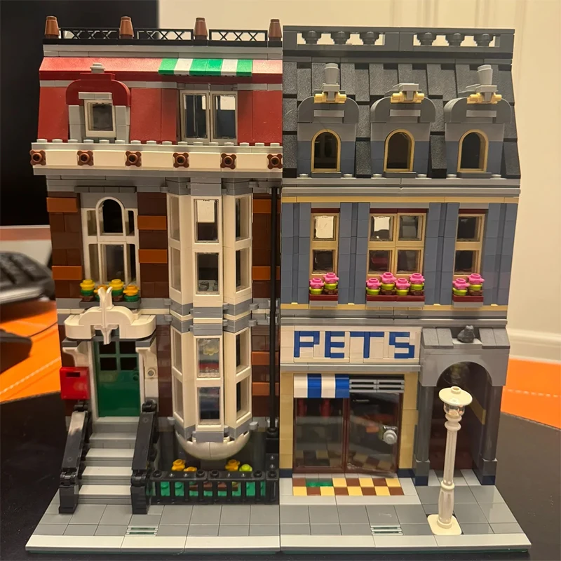 Bloques de construcción para tienda de mascotas, 2032 Uds., tienda de mascotas, vista a la calle de la ciudad, modelo de arquitectura, montar ladrillos, juguete para regalo para chico, niña y adulto