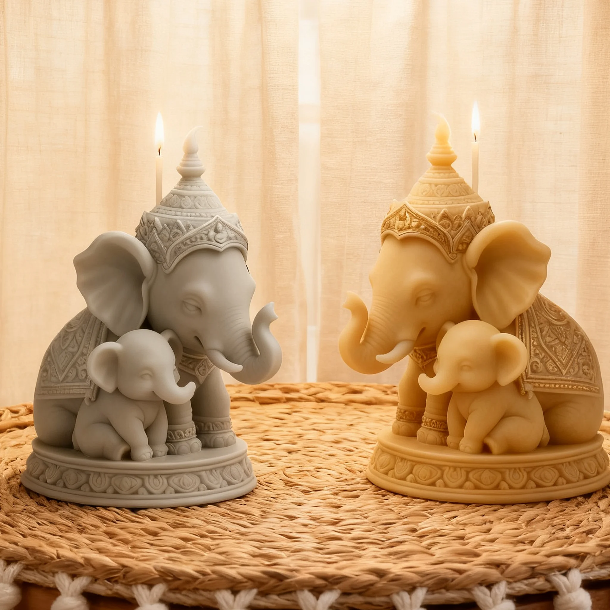 Molde de vela de elefante tailandés para madre e hijo: un diseño entre padres e hijos para velas perfumadas acogedoras de bricolaje para crear una vida del sudeste asiático