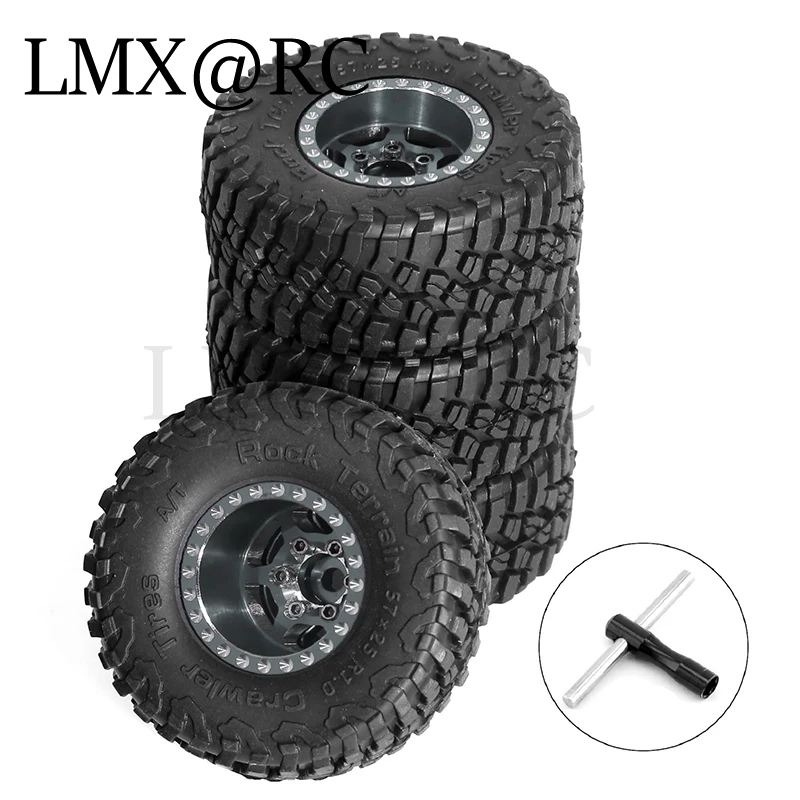 4 Stuks 57Mm 1.0 "Metalen Beadlock Wiel Bandenset Voor 1/18 1/24 Rc Crawler Auto Trx 4M Scx24 Ax24 Fcx24 Upgrade Onderdelen Accessoires