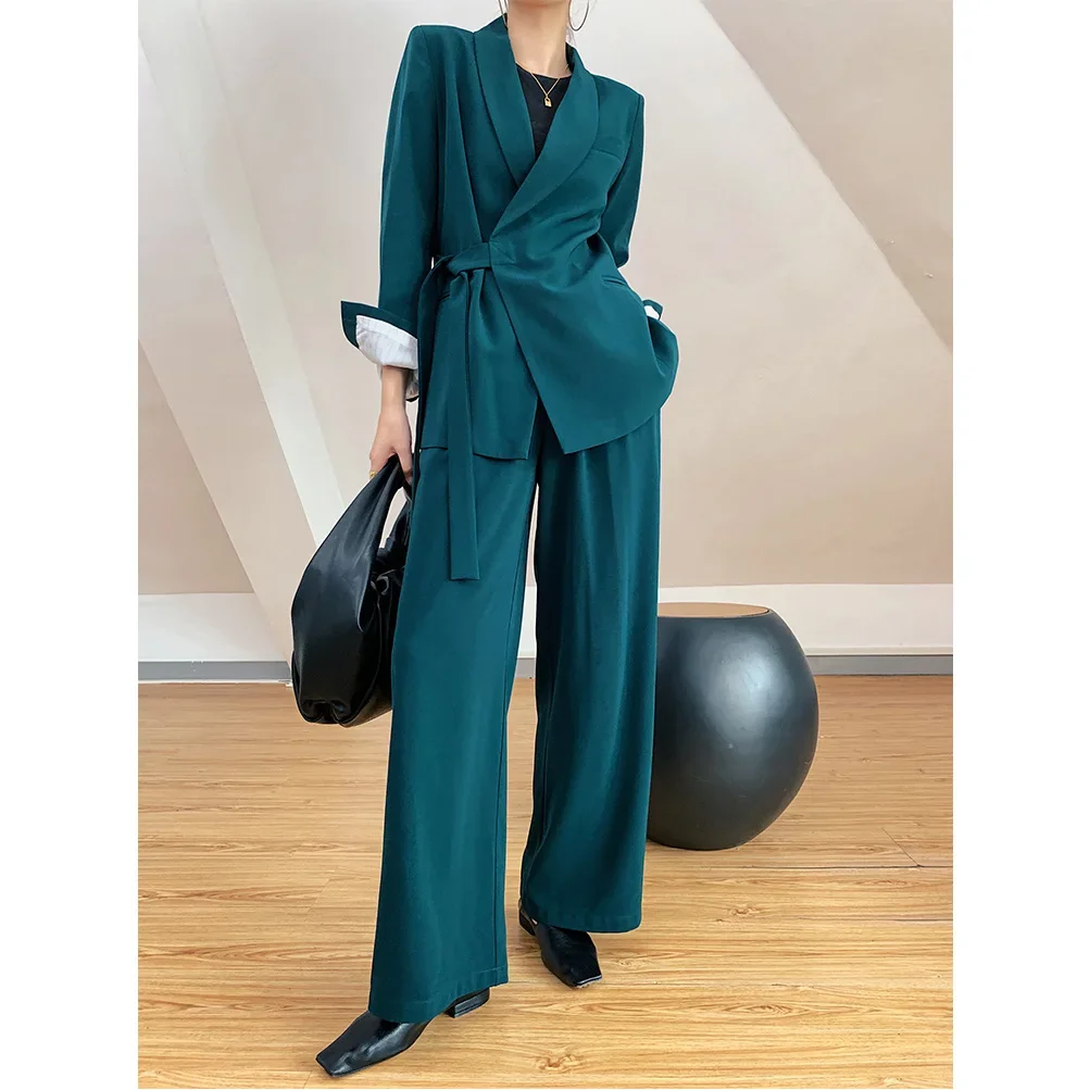 Women Pant Suit  Loose Blazer Jacket & Wide Leg Pants 2024 Spring Uniform Work Pant Suits OL 2 Piece Set Female