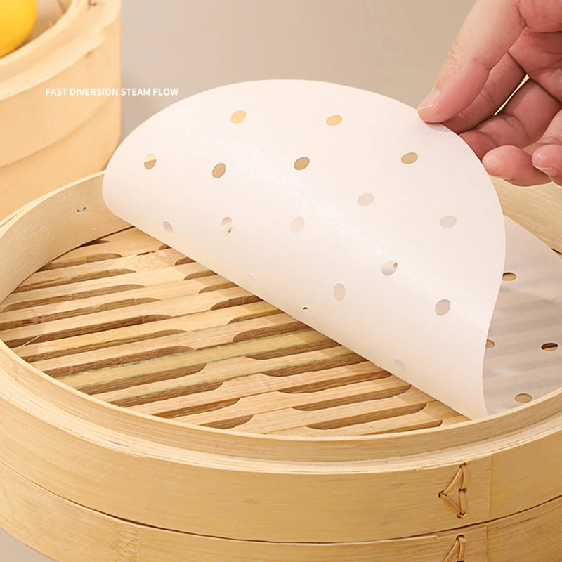 100 Sheets Bamboo Steamer Papers Disposable Non-Stick Steamer Mat Oil Paper Air Fryer Accessories Kitchen Bakeware Cooking Tools