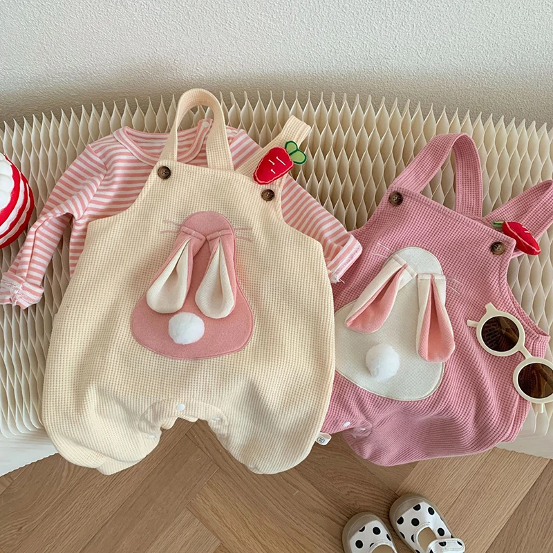 

Autumn New Baby Clothes Set Toddler Cute Bunny Overalls + Striped Blouse Suit Girls Clothing Sets