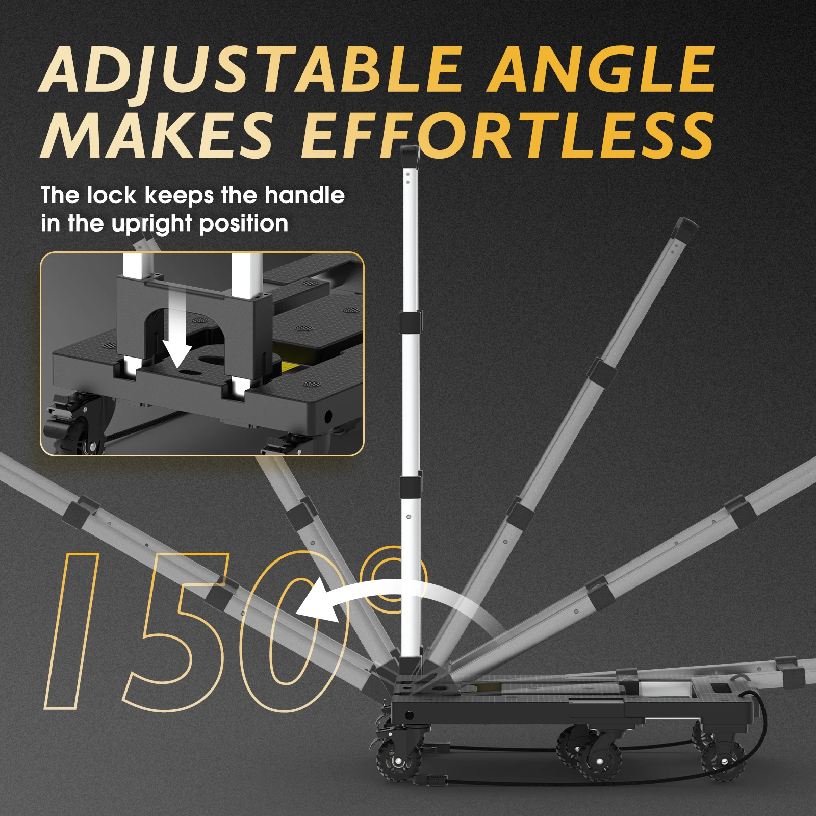 TOOLIOM 600LB Folding Hand Truck, Heavy Duty Collapsible Dolly Cart with 7 Wheels & Extendable Base