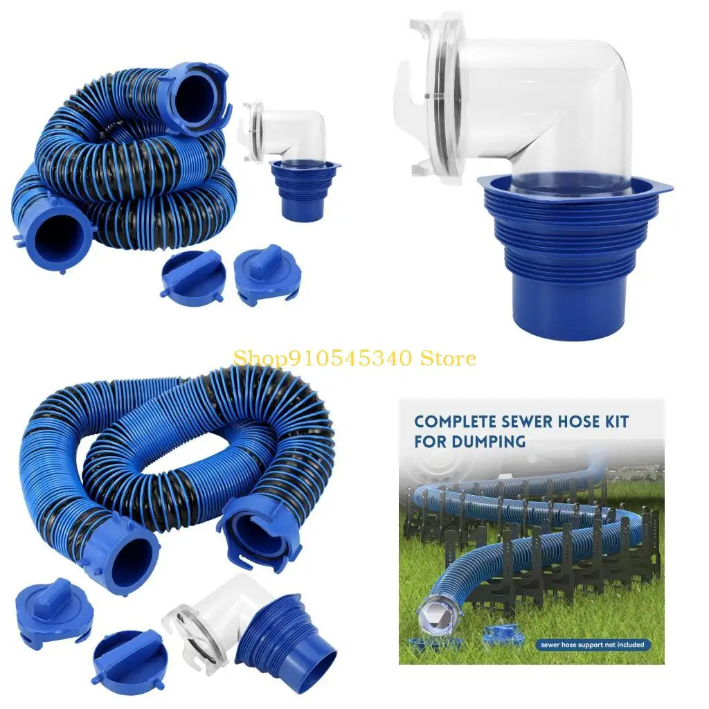 U2JA Universal Rvs Waste Water Hose 10 Feet Elastic TPE Construction Easy Storage Space Saving Sewer Hose Kit