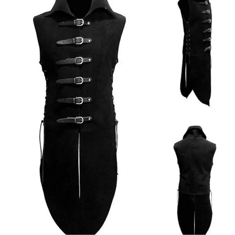

Medieval Lederwams Waldelf Leather Jerkin Armor Warrior Costume For Men Buckle Strap Vest Top Doublet Jacket Coat Tunic Black