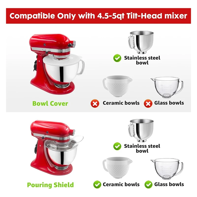 Für kitchen aid 1/2-5 Quart Kippkopf-Stand mixer, sichere Gieß schild-und Mischer schalen abdeckungen Mixer Splatter-Schutz deckel