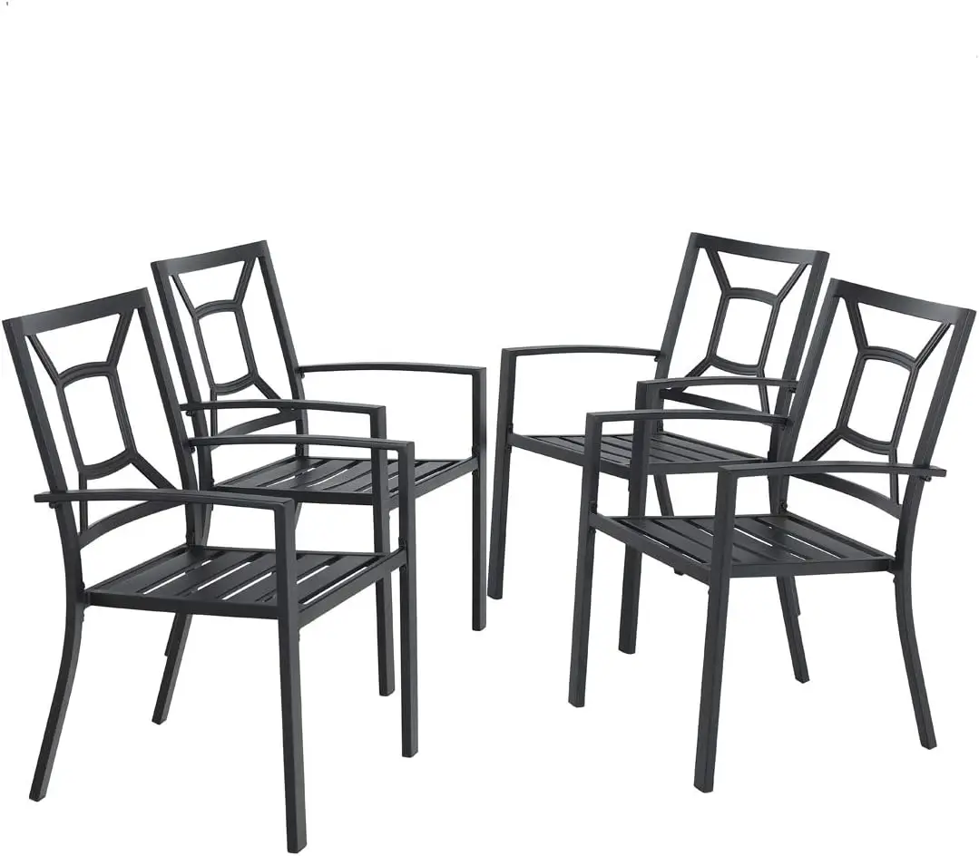 

Pcs Metal Outdoor Dining Chairs with Armrest Set of 4 Portable Wrought Iron Patio Dining Chairs Stackable Indoor/Outdoor Black