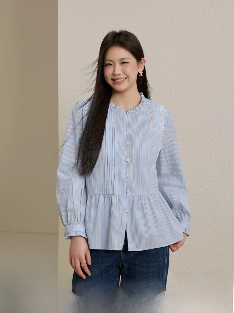 

Knowl Mollie Striped irt plus Size Women's Clothing Versatile Gentle Spring Faion Korean Sle Slim Fit Long Sve B...