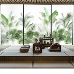 Hazy Plant Pattern Privacy Window Film PVC Glass Door Decorative Film Frosted Anti UV No Glue Static Cling Glass Window Sticker
