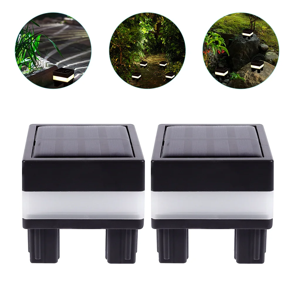 2 Pcs Solar Post Lamp Square Plastic Outdoor Waterproof Garden Fence Walkway Patio Porch Backyard Courtyard Decorative Energy