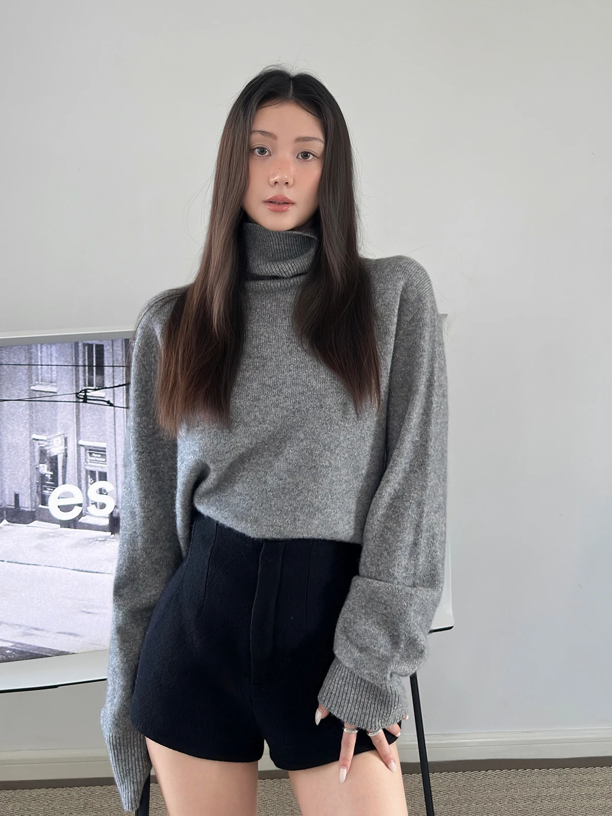 

Женский свитер Les Ruelle Camere с высоким воротом, свободного кроя, из мягкой шерстяной ткани, для повседневной носки, с длинными рукавами, круглый вырез