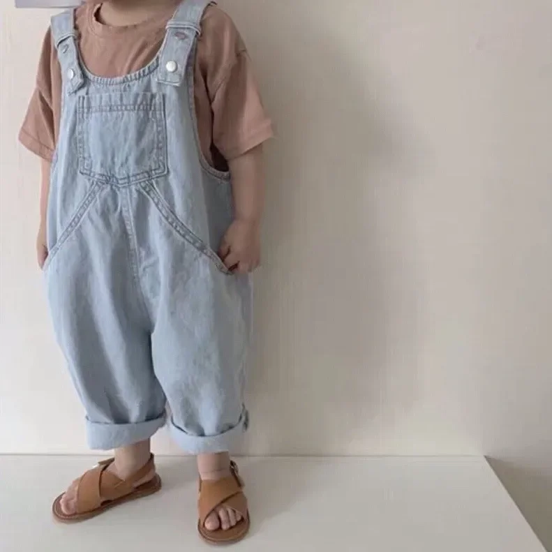 

7509 Children Overalls Cotton Thin Denim Suspenders Pants Baby Boys Denim Pants Retro Casual Loose Girls Overalls Kids Jumpsuit