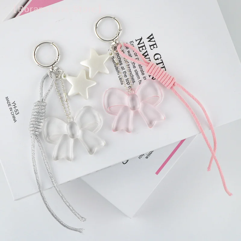 Transparent Star Bow Key Ring Bag Pendant Sweet Fashion Keyring For Women Mobile Phone Case Handbag Decor Accessories Gifts