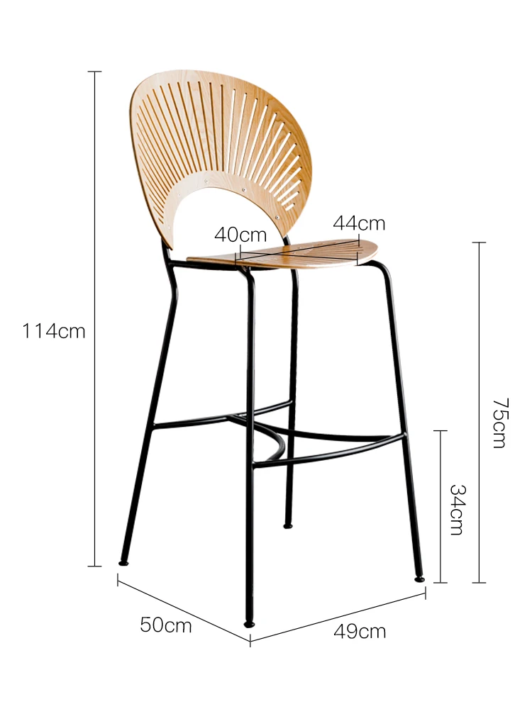 Wysoki stołek z litego drewna w stylu amerykańskim, wysoki stołek bar dla nauczycieli retro, żelazne oparcie, krzesło lada barowa