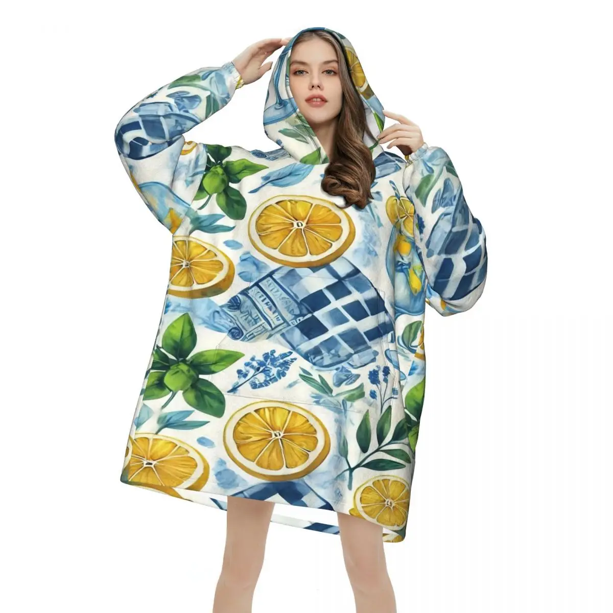 Lemon Sicily Rectangle Blanket Hoodie Oversized Wearable Sweatshirt Blanket Warm Gifts for Women Girls Girlfriend