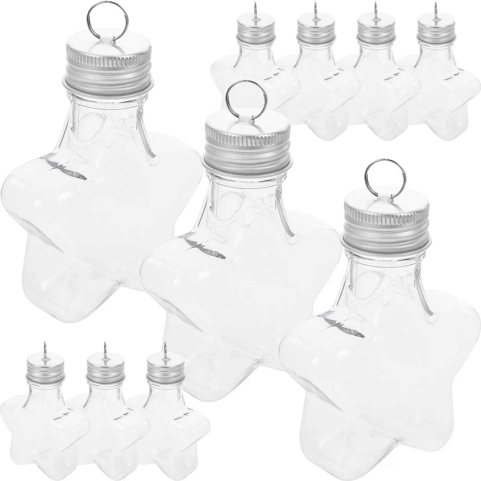 

10 Pcs Christmas Star Bottle Wishing Plastic Colored Shaped Container Decorative Jars Refillable Bottle Pendant DIY Craft