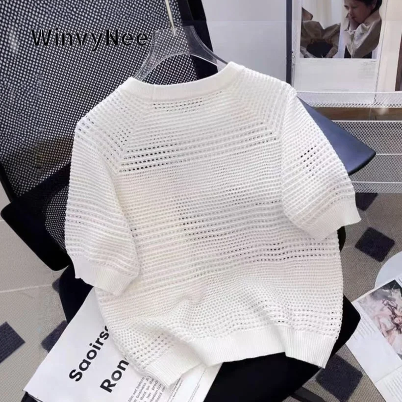 WinvyNee Women Solid Pure Cotton Eyelet Hollow Knitted Vest Crew Neck Sleeveless  Basic Layering Shirt Autumn Winter ZA1732003